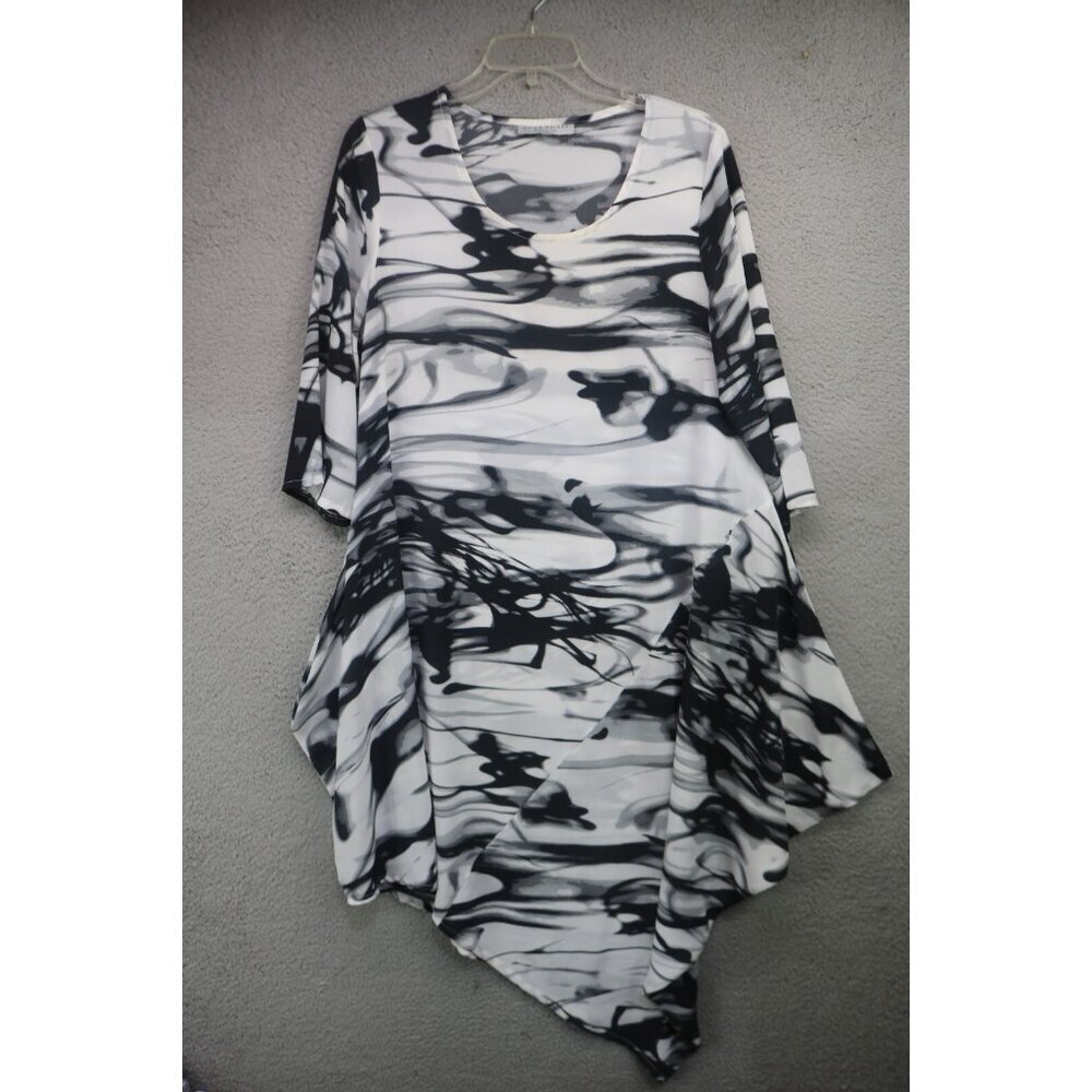 Bryn Walker 3/4 Sleeve Black/White Asymmetrical Dress-Size Small-Oversized-BOHO